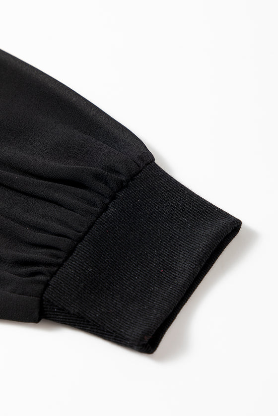 Solid Color V Neck Wrap Mesh Sleeves Bodysuit