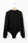 Solid Color V Neck Wrap Mesh Sleeves Bodysuit