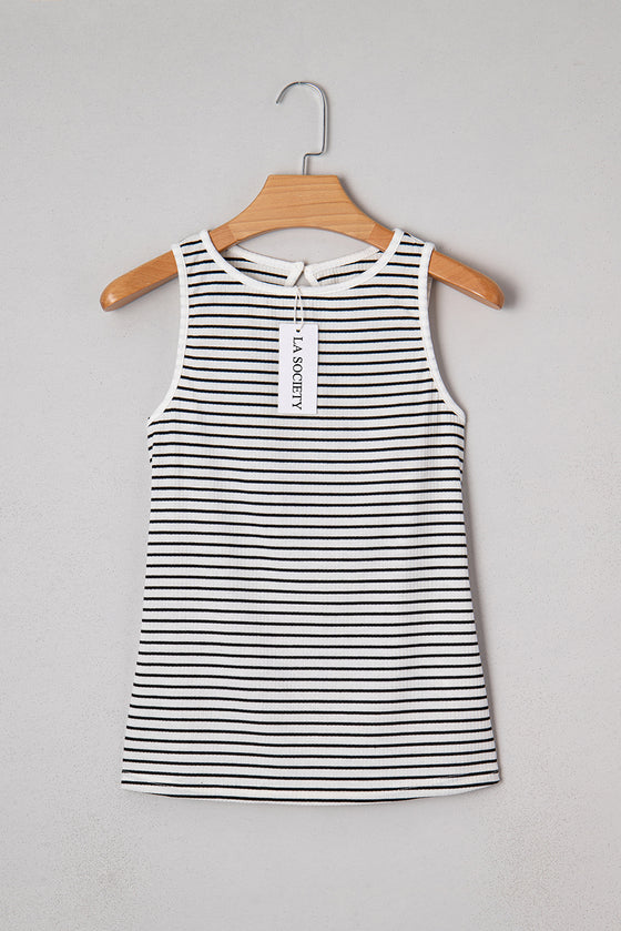 LA SOCIETY Striped Print Ribbed Knit Sleeveless Tank Top