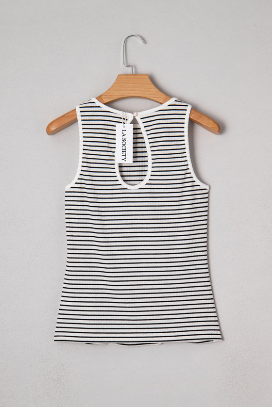 LA SOCIETY Striped Print Ribbed Knit Sleeveless Tank Top