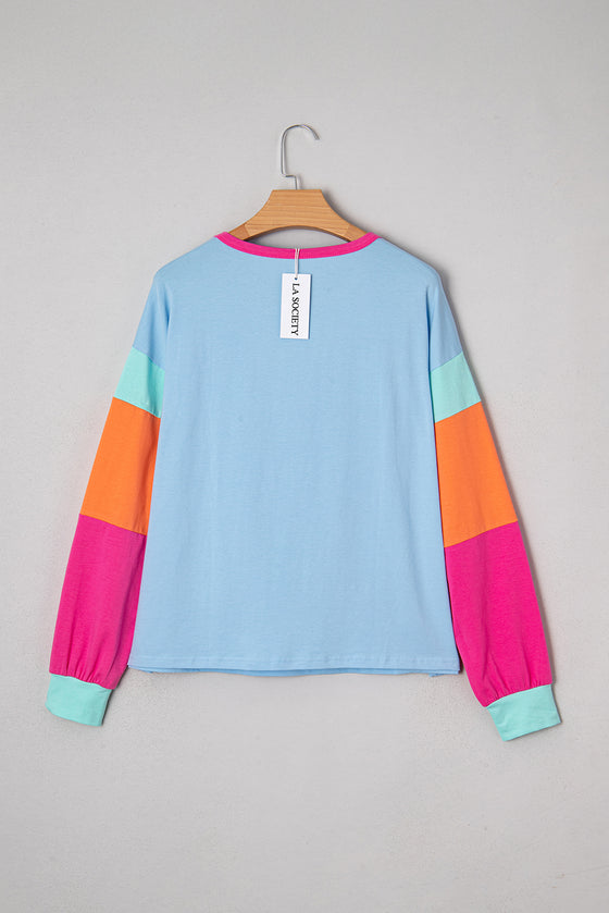 LA SOCIETY Colorblock Patchwork Long Sleeve Loose Top