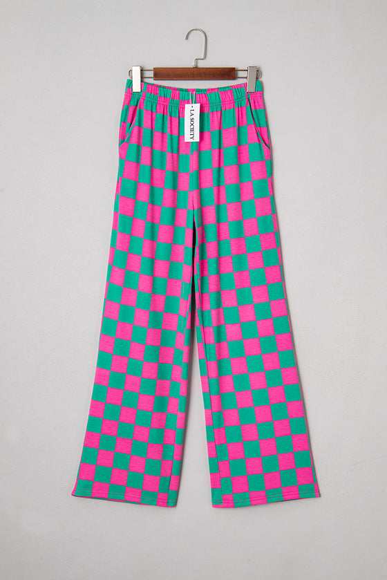 LA Society Green 2-Tone Checked Print High Waist Wide Leg Pants