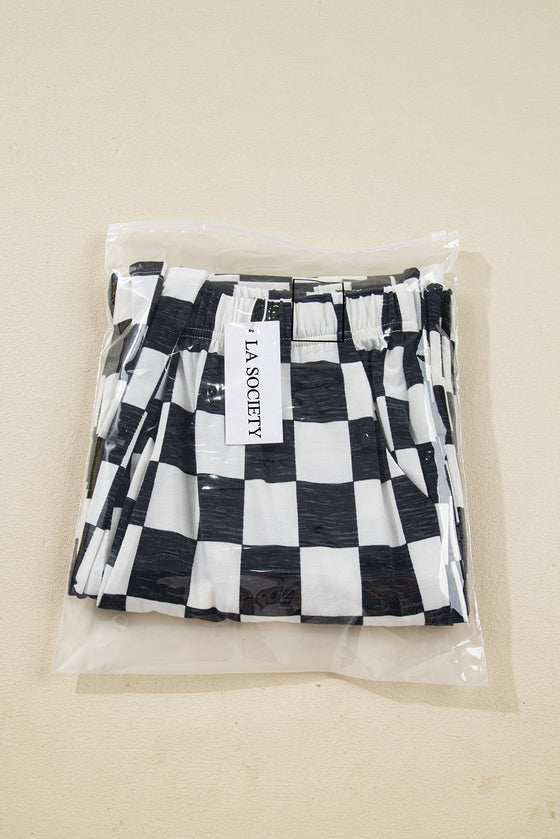 LA Society Green 2-Tone Checked Print High Waist Wide Leg Pants