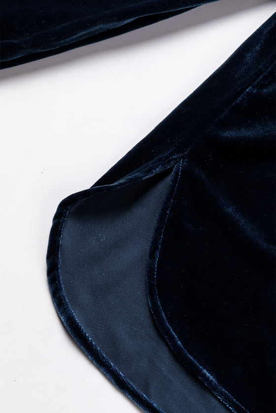 Frilled Neck Buttoned Front Velvet Top