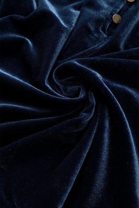 Frilled Neck Buttoned Front Velvet Top