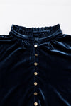 Frilled Neck Buttoned Front Velvet Top