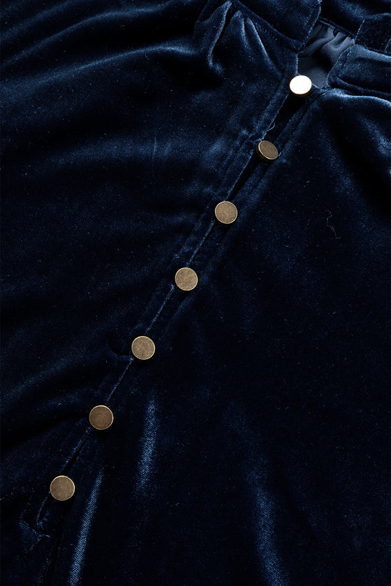 Frilled Neck Buttoned Front Velvet Top