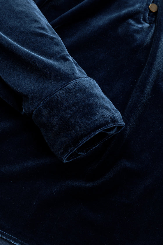 Frilled Neck Buttoned Front Velvet Top