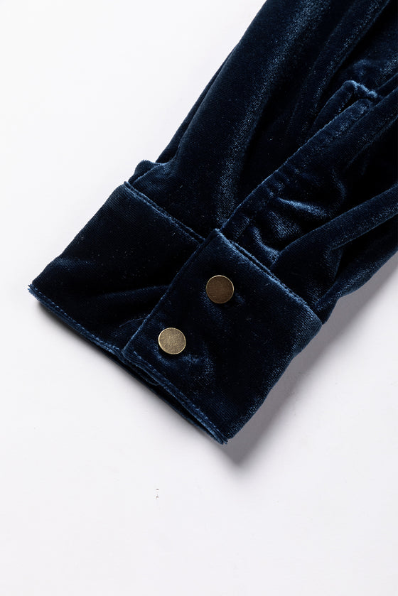 Frilled Neck Buttoned Front Velvet Top