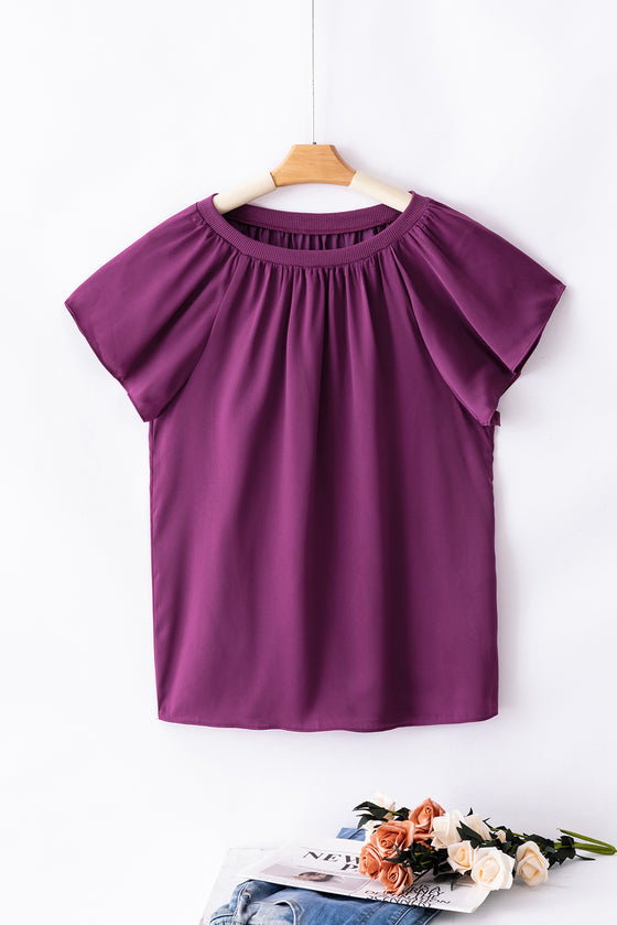 Pleated Flutter Sleeve Satin Top