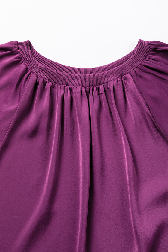 Pleated Flutter Sleeve Satin Top