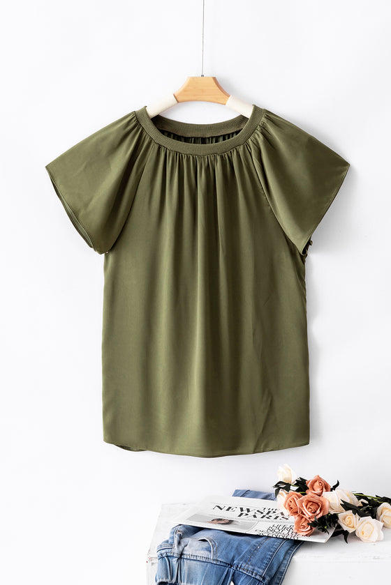 Pleated Flutter Sleeve Satin Top