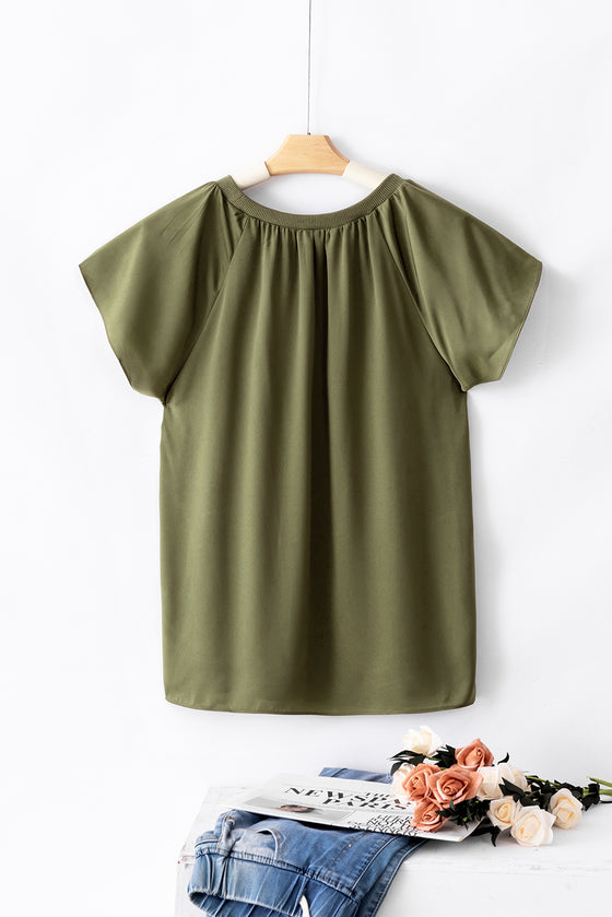 Pleated Flutter Sleeve Satin Top