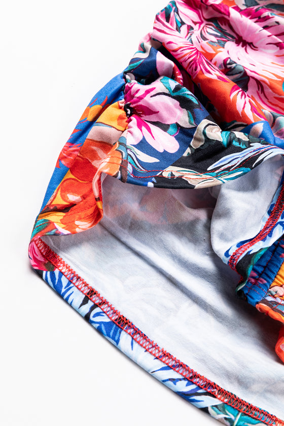 Floral Print Puff Sleeve Ruched V Neck Blouse