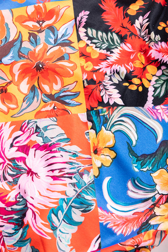 Floral Print Puff Sleeve Ruched V Neck Blouse