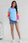 LA SOCIETY Colorblock Patchwork Long Sleeve Loose Top