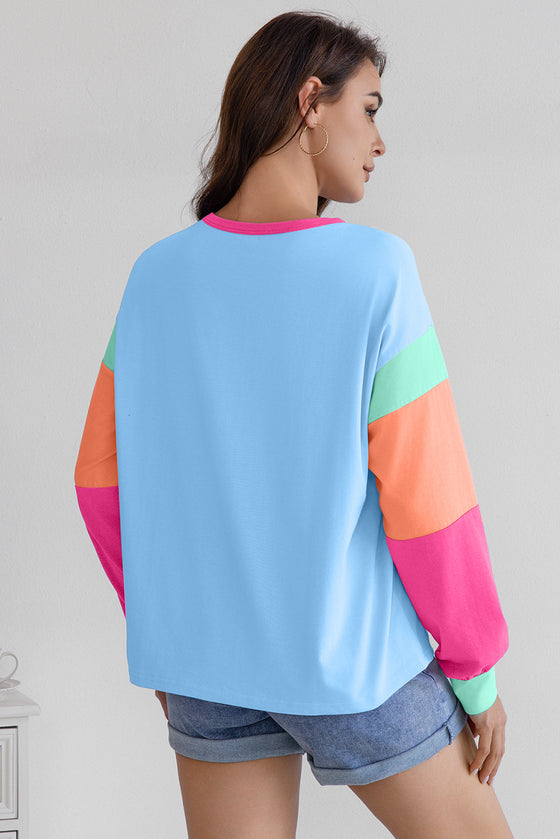 LA SOCIETY Colorblock Patchwork Long Sleeve Loose Top