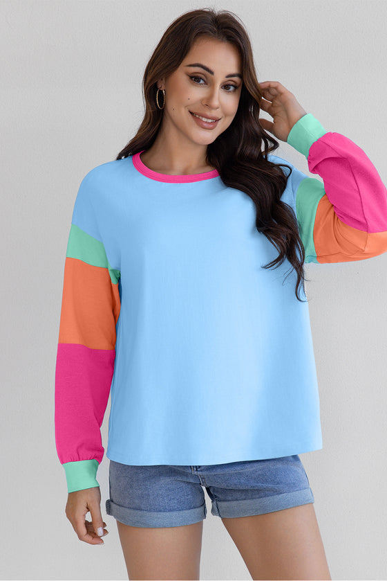 LA SOCIETY Colorblock Patchwork Long Sleeve Loose Top