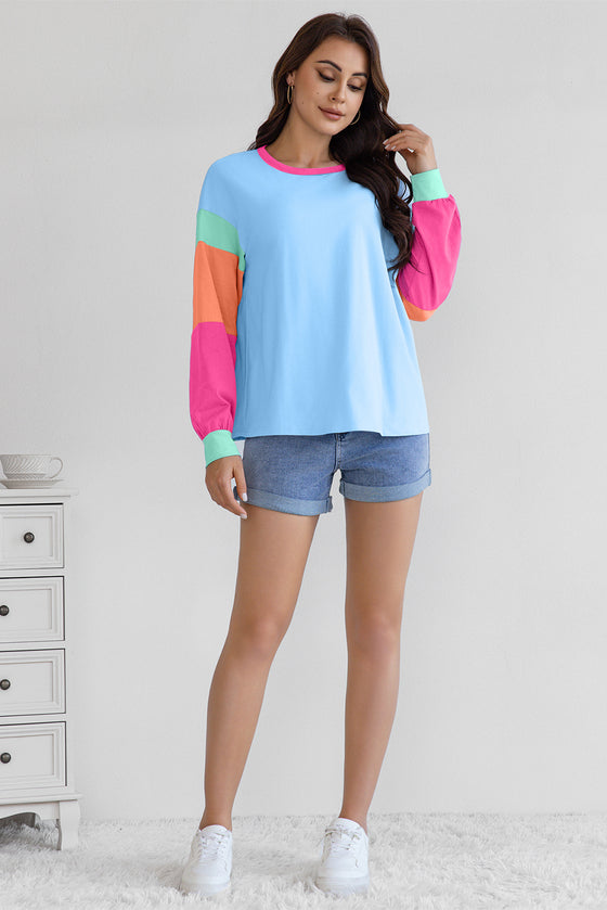 LA SOCIETY Colorblock Patchwork Long Sleeve Loose Top