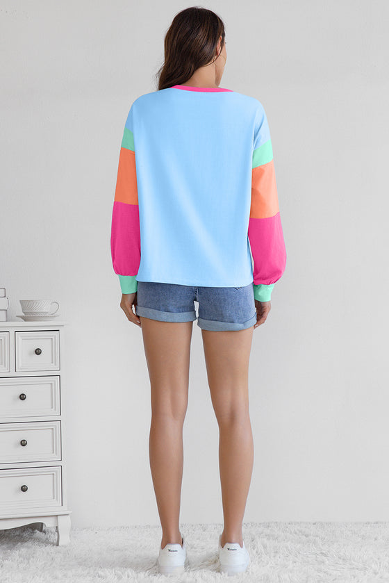 LA SOCIETY Colorblock Patchwork Long Sleeve Loose Top