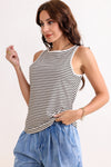 LA SOCIETY Striped Print Ribbed Knit Sleeveless Tank Top