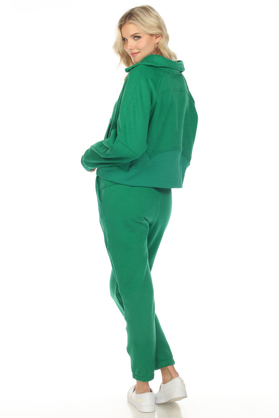 Green Half Zip Sweatshirt And Sweatpants Sports Set