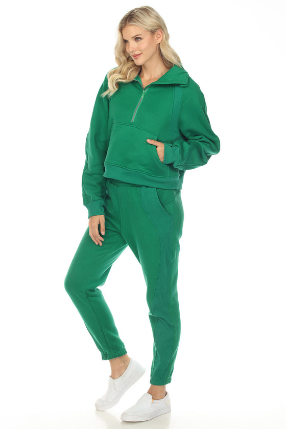 Green Half Zip Sweatshirt And Sweatpants Sports Set