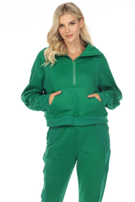Green Half Zip Sweatshirt And Sweatpants Sports Set