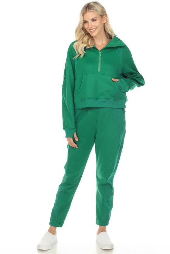 Green Half Zip Sweatshirt And Sweatpants Sports Set
