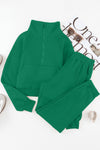 Green Half Zip Sweatshirt And Sweatpants Sports Set