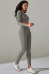 Ribbed Long Sleeve Strappy Square Neck 2pcs Yoga Set