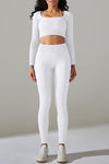 Ribbed Long Sleeve Strappy Square Neck 2pcs Yoga Set