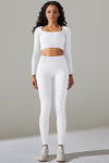 Ribbed Long Sleeve Strappy Square Neck 2pcs Yoga Set