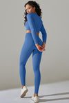 Ribbed Long Sleeve Strappy Square Neck 2pcs Yoga Set