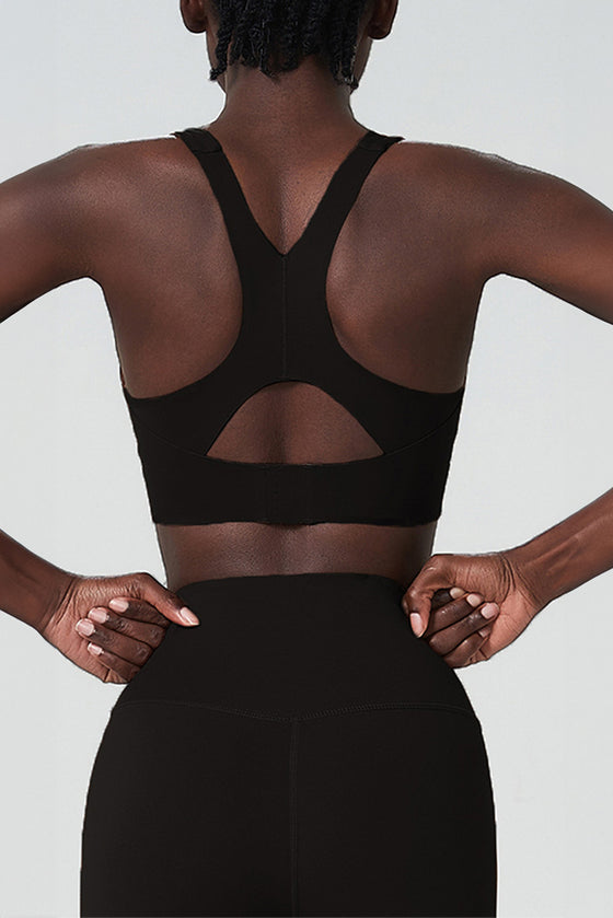 Black Solid Color Racerback Sleeveless Sports Yoga Top