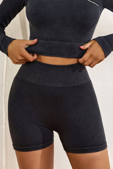  Black Seamless Ribbed Knit Butt Lifter Yoga Shorts