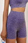 Purple Seamless Ribbed Knit Butt Lifter Yoga Shorts