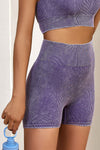 Purple Seamless Ribbed Knit Butt Lifter Yoga Shorts
