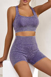 Purple Seamless Ribbed Knit Butt Lifter Yoga Shorts
