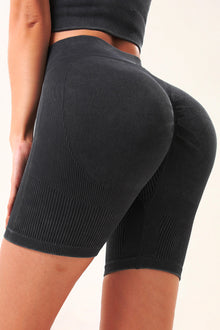  Black Solid Color High Waist Sports Yoga Shorts