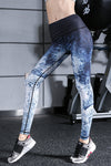 Blue Digital Printed High Waist Tummy Control Active Leggings