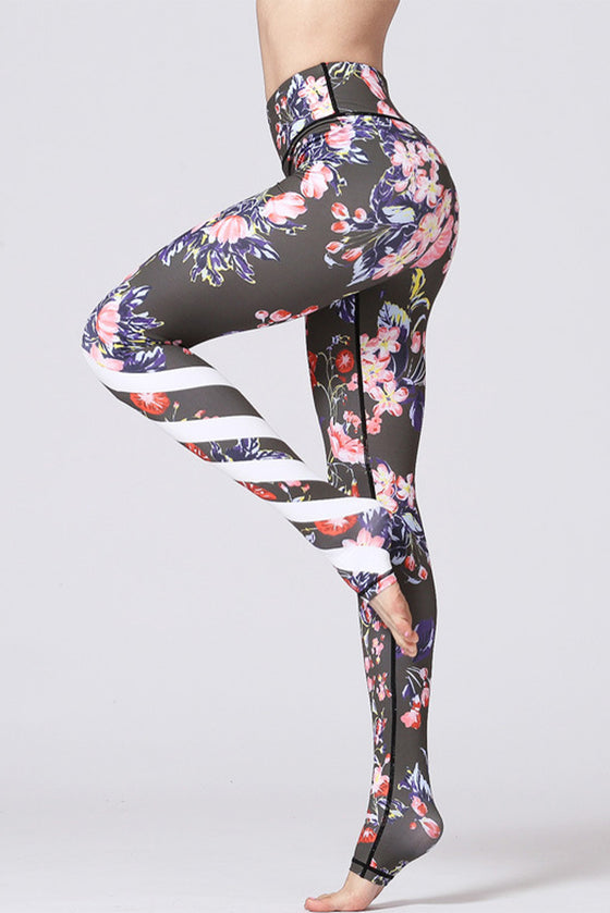 Green Full Patterned High Waist Active Skinny Pants