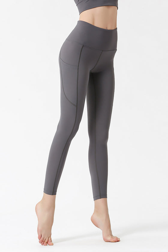 Philippine Gray Side Pocket Criss Cross Straps High Waist Sports Leggings