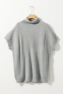  Turtleneck Textured Short Sleeve Sweater