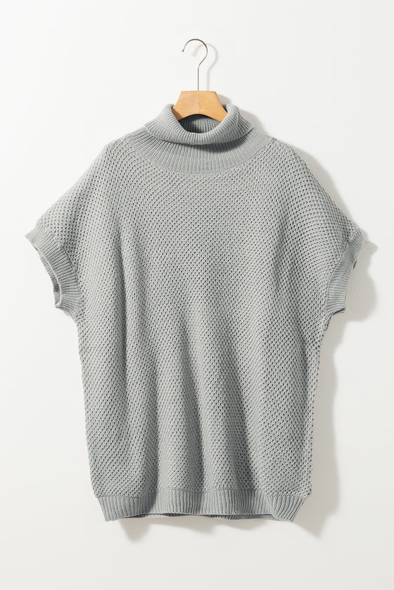 Turtleneck Textured Short Sleeve Sweater