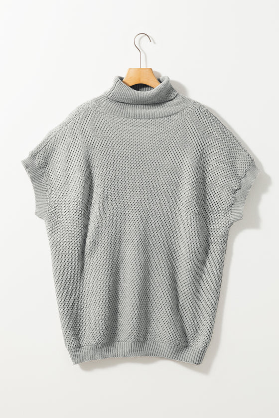 Turtleneck Textured Short Sleeve Sweater