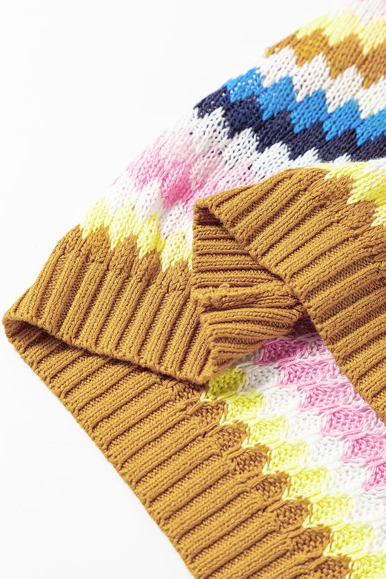 Trimmed Ruffle Sleeve Colorful Textured Sweater