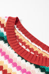 Trimmed Ruffle Sleeve Colorful Textured Sweater