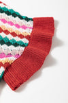 Trimmed Ruffle Sleeve Colorful Textured Sweater