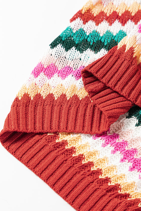 Trimmed Ruffle Sleeve Colorful Textured Sweater
